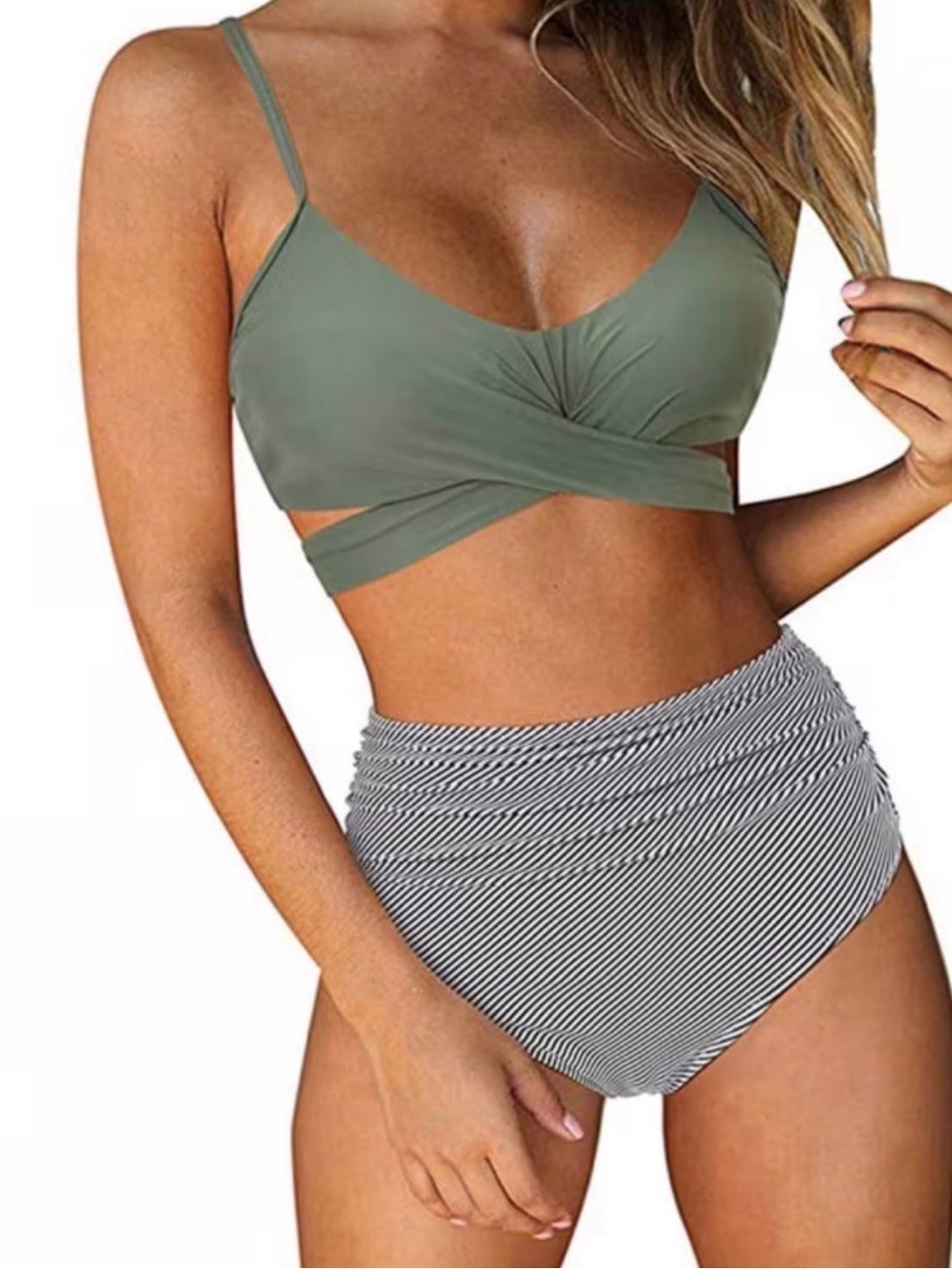 RUUHEE Women Criss Cross High Waisted Printed 2 Piece Bathing Suit Size Large